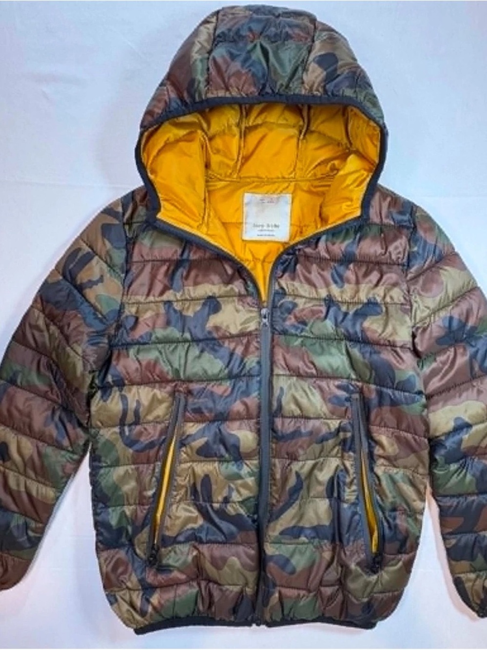 Zara Kids Camo Hooded Quilted Puffer Jacket Size 5